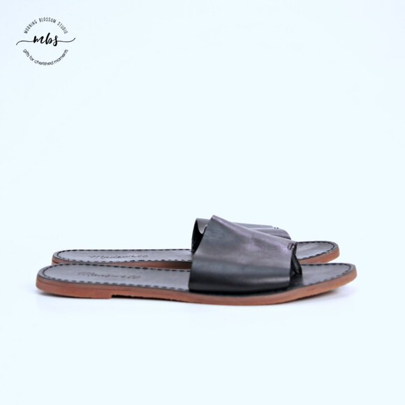 Madewell The Boardwalk Post Slide Sandals Black Women 7 - Picture 1 of 12